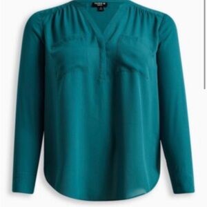 Torrid Harper Long Sleeve Blouse with Pockets, Teal, Size 3 (22/24)